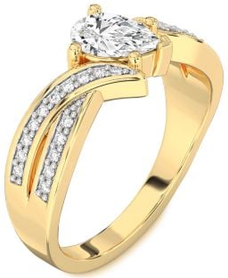 Diamond Gold Pear Solitaire Engagement Ring