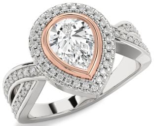 Diamond Platinum & Rose Gold Halo Pear Pave Engagement Ring