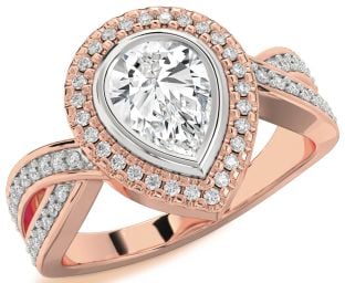 Diamond Platinum & Rose Gold Halo Pear Pave Engagement Ring