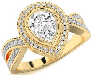 Diamond Gold Halo Pear Pave Engagement Ring