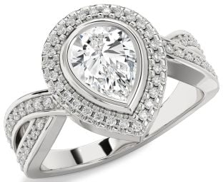 Diamond Platinum Halo Pear Pave Engagement Ring