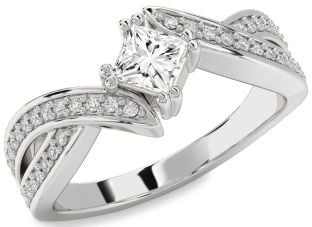 Diamond Platinum Princess Solitaire Pave Engagement Ring