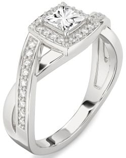 Diamond Platinum Halo Princess Engagement Ring