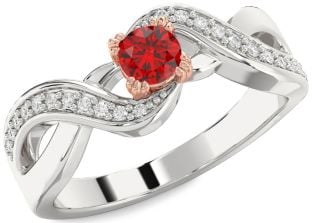 Diamond Ruby Platinum & Rose Gold Infinity Round Promise Ring