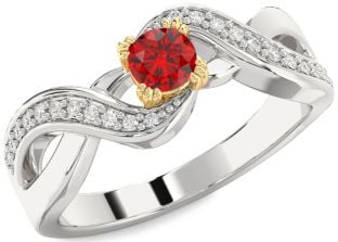 Diamond Ruby Platinum & Yellow Gold Infinity Round Promise Ring