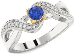 Diamond Blue Sapphire Platinum & Yellow Gold Infinity Round Promise Ring