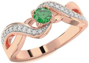 Diamond Emerald Rose Gold Infinity Round Promise Ring