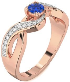 Diamond Blue Sapphire Rose Gold Infinity Round Promise Ring