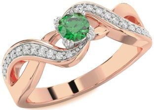 Diamond Emerald Platinum & Rose Gold Infinity Round Promise Ring