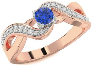 Diamond Blue Sapphire Platinum & Rose Gold Infinity Round Promise Ring