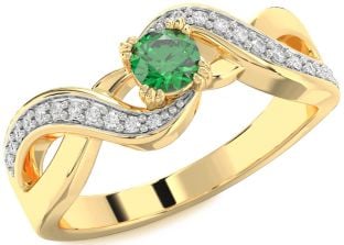 Diamond Emerald Gold Infinity Round Promise Ring