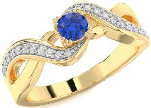 Diamond Blue Sapphire Gold Infinity Round Promise Ring