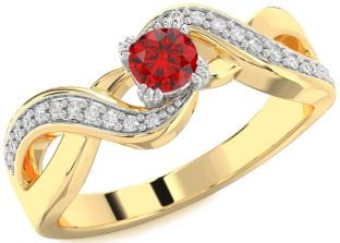 Diamond Ruby Platinum & Yellow Gold Infinity Round Promise Ring
