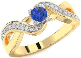 Diamond Blue Sapphire Platinum & Yellow Gold Infinity Round Promise Ring