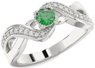 Diamond Emerald Platinum Infinity Round Promise Ring