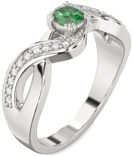 Diamond Emerald Platinum Infinity Round Promise Ring