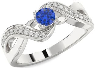 Diamond Blue Sapphire Platinum Infinity Round Promise Ring