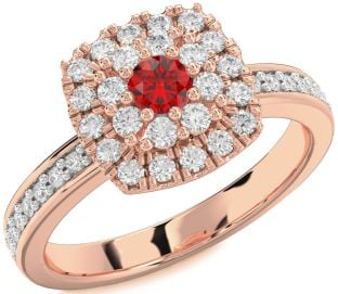Diamond Ruby Rose Gold Halo Round Pave Promise Ring