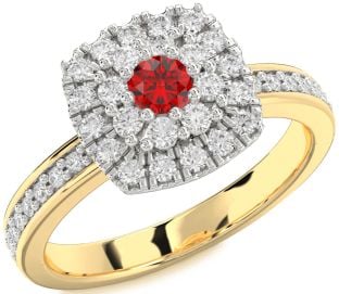Diamond Ruby Platinum & Yellow Gold Halo Round Pave Promise Ring