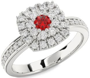 Diamond Ruby Platinum Halo Round Pave Promise Ring