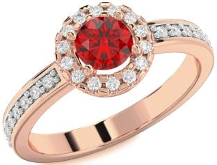 Diamond Ruby Rose Gold Halo Round Pave Engagement Ring