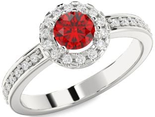 Diamond Ruby Platinum Halo Round Pave Engagement Ring