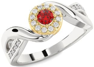 Diamond Ruby Gold Silver Halo Round Promise Ring