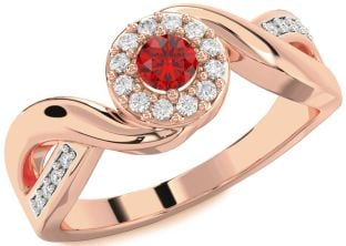 Diamond Ruby Rose Gold Silver Halo Round Promise Ring