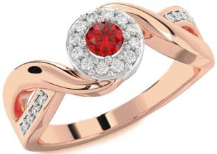 Diamond Ruby Rose Gold Silver Halo Round Promise Ring