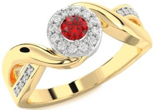 Diamond Ruby Gold Silver Halo Round Promise Ring