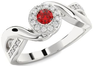 Diamond Ruby Platinum Halo Round Promise Ring