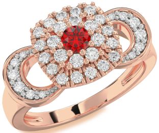 Diamond Ruby Rose Gold Halo Round Promise Ring