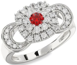 Diamond Ruby Platinum Halo Round Promise Ring