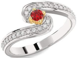 Diamond Ruby Platinum & Yellow Gold Round Pave Promise Ring