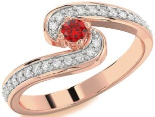 Diamond Ruby Rose Gold Round Pave Promise Ring