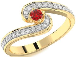 Diamond Ruby Gold Round Pave Promise Ring