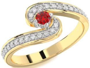 Diamond Ruby Platinum & Yellow Gold Round Pave Promise Ring