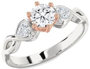 Diamond Platinum & Rose Gold Heart Three Stone Engagement Ring