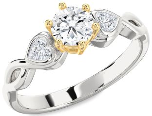Diamond Platinum & Yellow Gold Heart Three Stone Engagement Ring