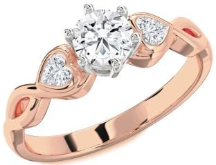 Diamond Platinum & Rose Gold Heart Three Stone Engagement Ring