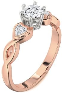 Diamond Platinum & Rose Gold Heart Three Stone Engagement Ring
