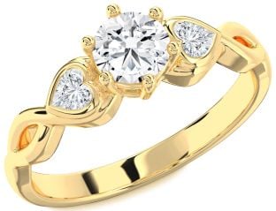 Diamond Gold Heart Three Stone Engagement Ring