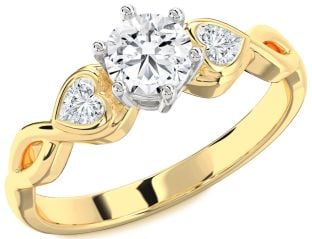 Diamond Platinum & Yellow Gold Heart Three Stone Engagement Ring