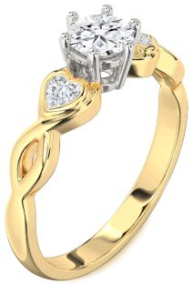 Diamond Platinum & Yellow Gold Heart Three Stone Engagement Ring