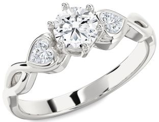 Diamond Platinum Heart Three Stone Engagement Ring