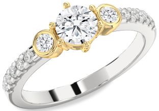 Diamond Platinum & Yellow Gold Round Three Stone Engagement Ring