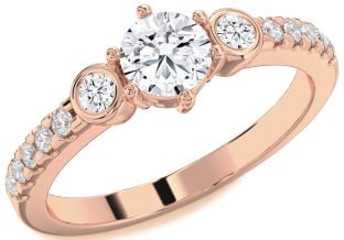 Diamond Rose Gold Round Three Stone Engagement Ring