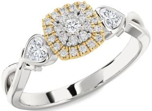 Diamond Platinum & Yellow Gold Heart Three Stone Engagement Ring