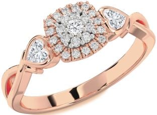 Diamond Rose Gold Heart Three Stone Engagement Ring