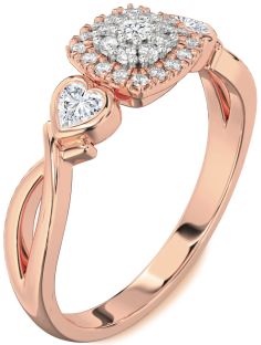 Diamond Rose Gold Heart Three Stone Engagement Ring